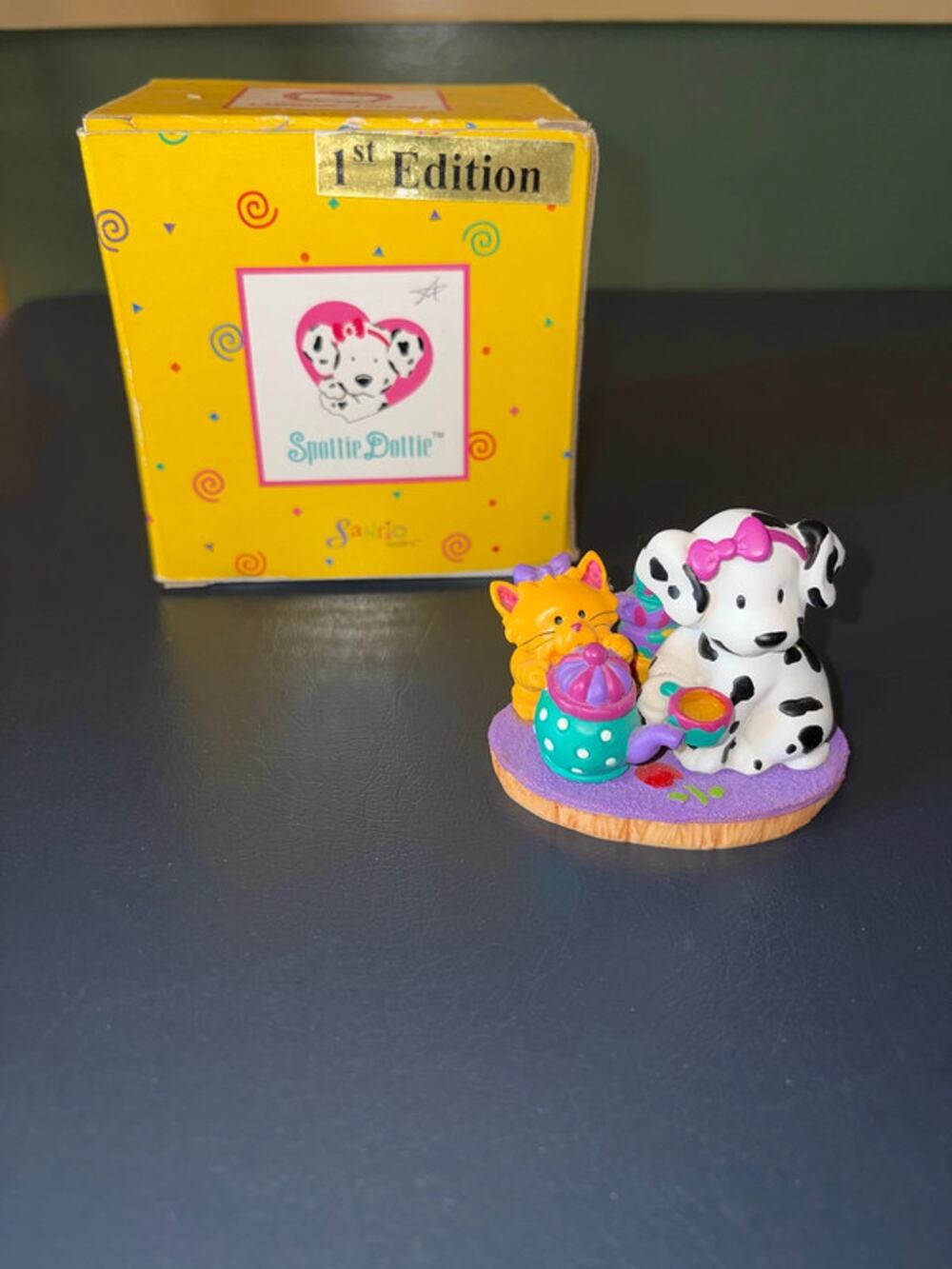 Spottie Dottie Dalmatian & Sassy Cat Vintage 1997 Hello Kitty Figurine & Box